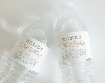 First Rodeo Water Bottle Label Western Birthday Wild West 1st Rodeo Retro Western Cowboy Editable Label Template Printable Download, 0033