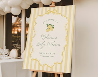 Lemon Welcome Sign Personalized Can't Wait to Squeeze You Baby Shower Poster Board Yellow Citrus Editable Digital Download, 0136