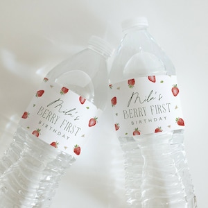 Berry Birthday Water Bottle Label, Berry First Party Decorations, Printable Bottle Label Template, Berry Birthday Instant Download, 0013