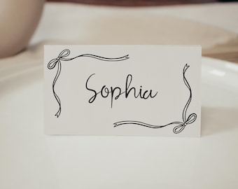 Bow Place Card Template Hand Drawn Bow Dinner Party Place Card Whimsical Bow Name Label Editable Cocktail Party Food Tent Printable, 0073
