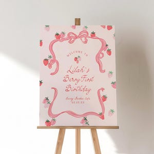 Berry Birthday Welcome Sign Template Printable Berry First Birthday Sign Whimsical Strawberry Birthday Poster Berry Sign Board Party, 0087 image 5