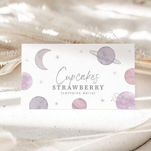 Bearbeitbare Food Label Tent Card Printable, Two the Moon, Birthday Party Zubehör, Girl Space Birthday Party, Galaxy Birthday, 0001