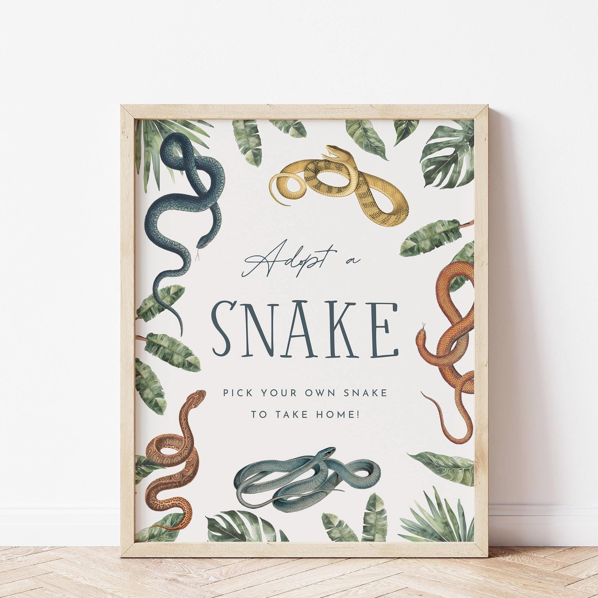 Snake Rescue Words Sign Adopt a Snake Sign Snake Adoption Sign Reptile Party Poster Modern ...