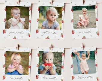 Berry First Birthday Month Photo Banner Sign, Strawberry Birthday Monthly Picture Cards, Berry Decorations, Berry First Party Decor 0013