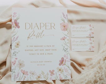 Diaper Raffle Sign Template Diaper Raffle Ticket Printable Cards Baby in Bloom Baby Shower Pink Floral Baby Shower Invitation Insert, 0085