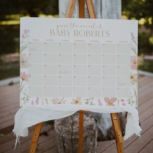 Babykalendersjabloon met uitgerekende datum, roze bloemenprint, bewerkbaar, voorspelling van de geboortedatum, printbaar, downloaden, 0085 afbeelding 2