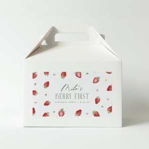 Berry First Birthday Gable Box Label Favor Box Label Editable 1st Birthday Decor Digital Template Download Printable Strawberry Party, 0013