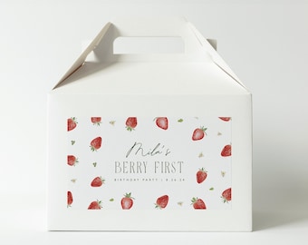 Berry First Birthday Gable Box Label Favor Box Label Editable 1st Birthday Decor Digital Template Download Printable Strawberry Party, 0013