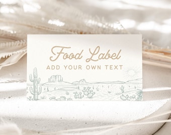 Western Food Label Cowgirl Birthday Party Wild West Place Card Retro Cowboy Editable Label Template Printable Instant Download, 0033