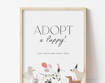 Adopt a Puppy Sign Dog Adoption Sign Puppy Pawty Modern Dog Party Printable Sign Editable Template, Instant Download, 0025