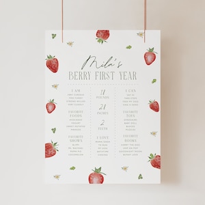 Letrero de primer cumpleaños con diseño de bayas Letrero de primer cumpleaños con diseño de bayas para imprimir en fiestas de fresas Decoraciones de cumpleaños con diseño de bayas Plantilla de letrero con diseño de bayas, 0013