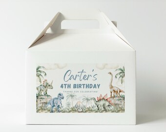 Dinosaur Birthday Gable Box Label Editable Dinosaur Treat Box Label Boy Dinosaur Goodie Bag Tag Template Printable Instant Download, 0031