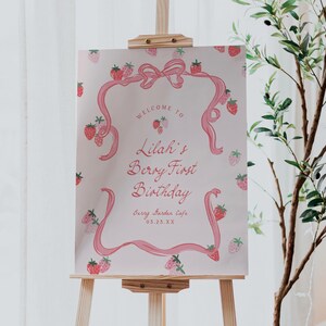 Berry Birthday Welcome Sign Template Printable Berry First Birthday Sign Whimsical Strawberry Birthday Poster Berry Sign Board Party, 0087 image 2