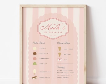 Ice Cream Menu Ice Cream Birthday Party Ice Cream Social Sweet Birthday Table Sign Retro Ice Cream Shop Editable Template Printable, 0050