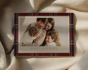 Plaid Christmas Photo Card Tartan Holiday Picture Card Editable Template Preppy Printable Digital Download, 0072