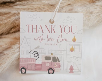 Fire Truck Birthday Favor Tag Fire Engine Birthday Tags Fireman Party Favors Fire Station Girl Firefighter Printable Tag Template, 0026