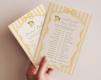 Lemon Baby Shower Games Personalized La Dolce Vita Baby Sprinkle Game Advice Card Activities Editable Download, 0136