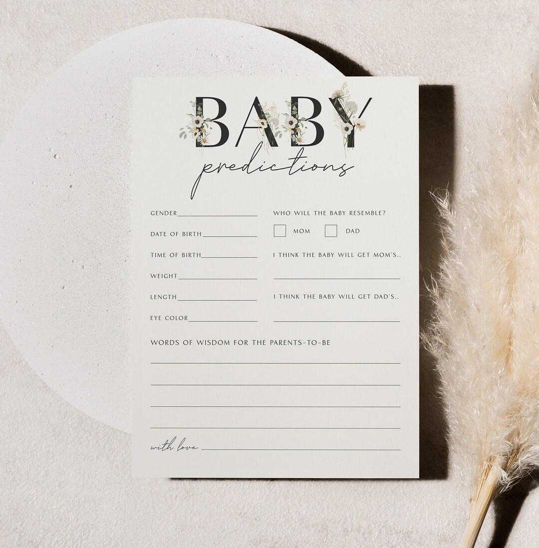Baby Shower Games, Baby Predictions Card, Baby in Bloom Shower, Baby