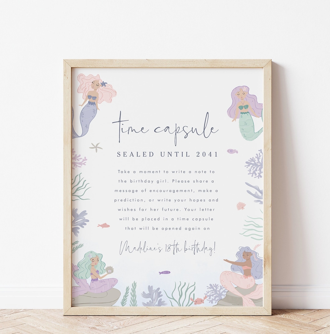 Capsule Sign Examples Mermaid Birthday Time Capsule Sign, Mermaid Birthday Sign, Under the ...