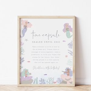 Mermaid Birthday Time Capsule Sign, Mermaid Birthday Sign, Under the Sea Sign, Party Decorations, Printable Time Capsule Template, 0003