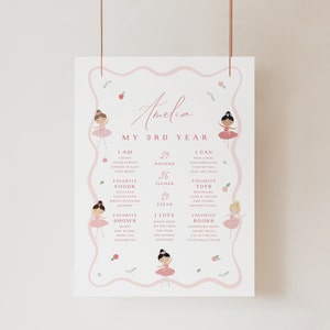 Ballerina Milestone Sign, Ballerina Birthday Party Sign, Pink Dancer, My Year Stats Sign, Printable Birthday Sign Template, Any Age, 0011
