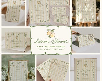 Citroen baby shower bundel kan niet wachten om je uit te drukken uitnodigingssjabloon bewerkbare citrus thema afdrukbare digitale download, 0136