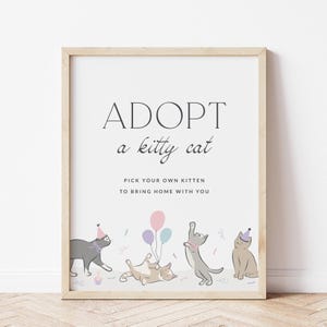Adoptez un signe de chat Chaton signe d'adoption Rose Kitty Cat Pawty chat violet fête d'anniversaire signe imprimable modèle modifiable Téléchargement immédiat, 0069