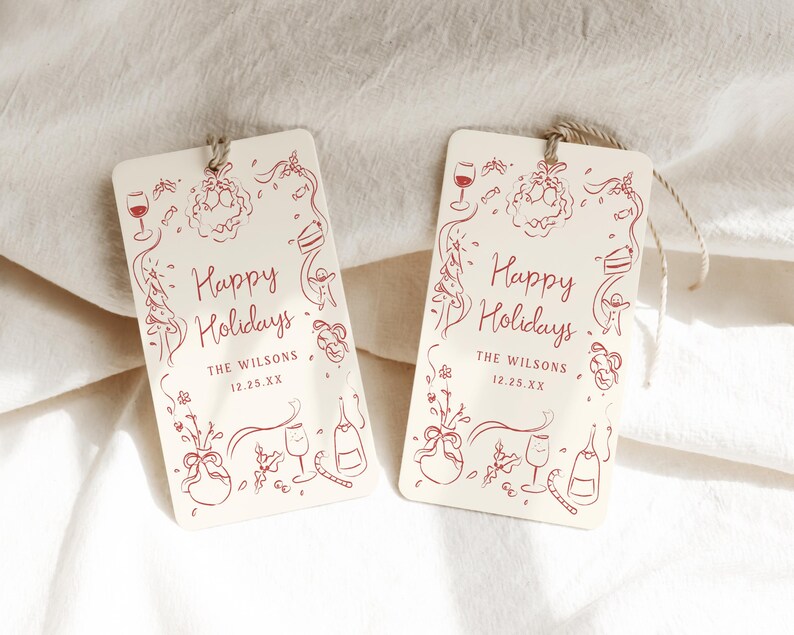 Christmas Tag Whimsical Hand Drawn Christmas Label Template Editable ...