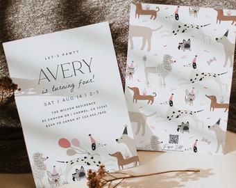 Dog Birthday Invitation Puppy Party Invite Modern Dog Invitation Dog Pawty Invite Printable Invitation Editable Template Download, 0025