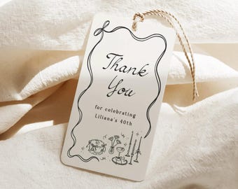 Plantilla de etiqueta de regalo dibujada a mano para mesa, cena, fiesta, lazo, etiqueta con nombre, etiqueta de regalo editable para cóctel, imprimible, 0073