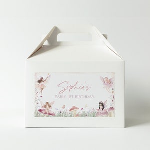 Fairy Gable Box Label Fee Gunst Taschenanhänger Magische Fee Geburtstag Gartenparty bearbeitbare Etikettenvorlage druckbare Geschenkbox Etikett, 0038