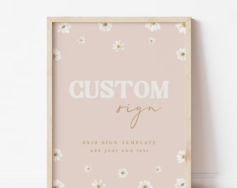 Daisy Birthday Custom Sign Editable Party Sign ONEderful Boho Flower First Birthday Party DIY Table Sign Printable Sign Template, 0019