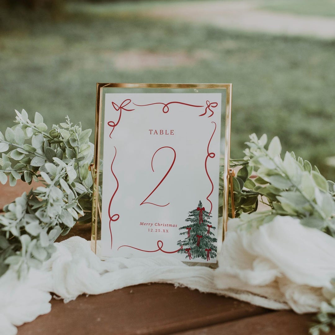 Christmas Table Number Template Editable Holiday Party Table Number ...