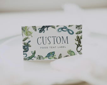 Reptile Birthday Food Tent Card Template Name Label Snake Party Tag Printable Placecard Template Download, 0144