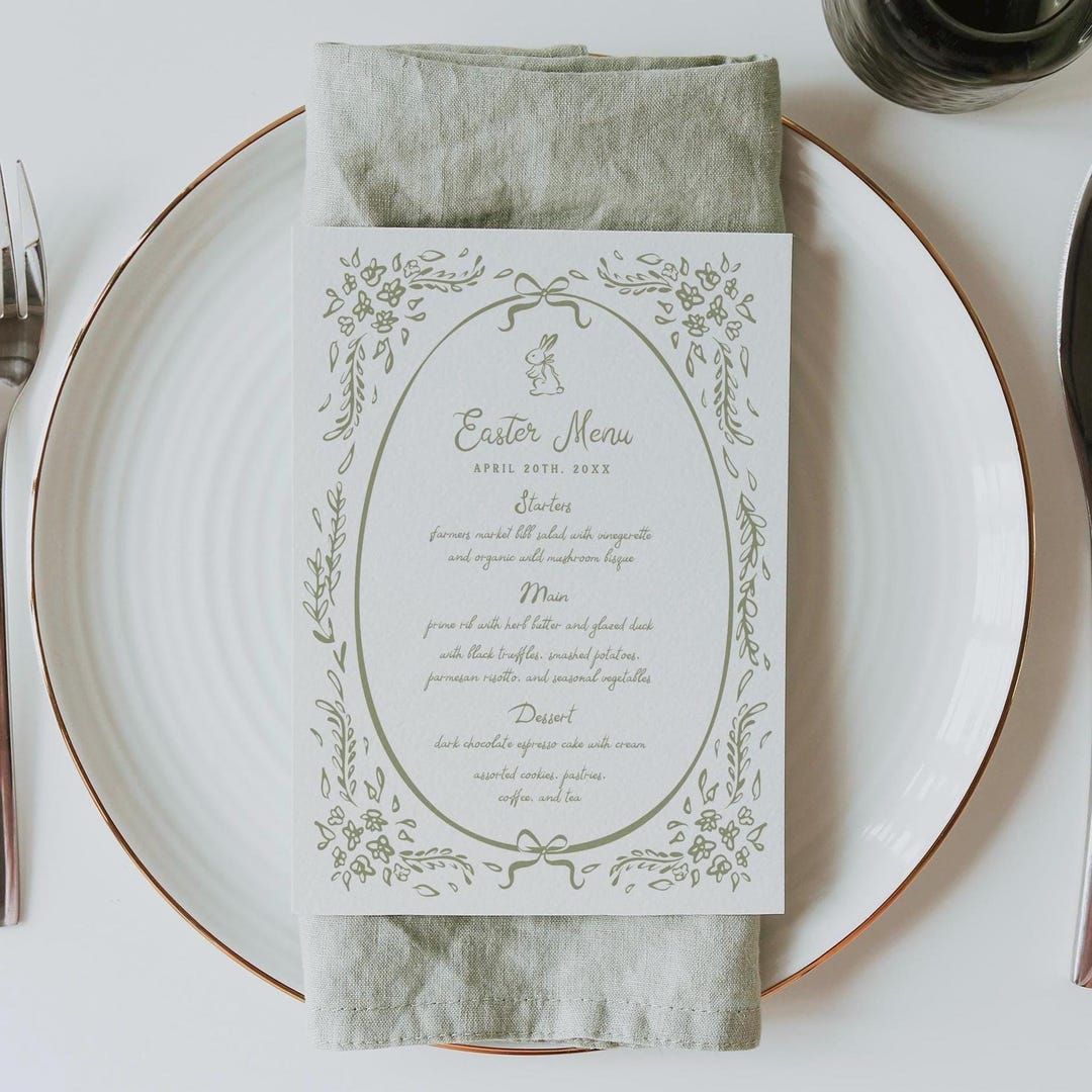 Easter Menu Bow Easter Brunch Menu Whimsical Spring Menu Template ...