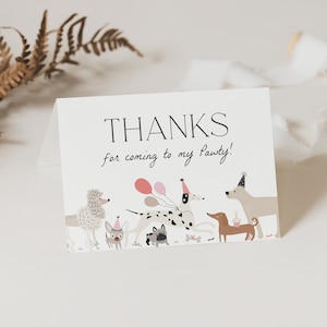 Hond bedankkaart verjaardag puppy feest uitnodigen moderne hond Pawty bedankkaart afdrukbare bewerkbare sjabloon direct downloaden, 0025