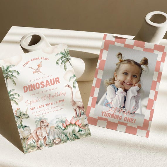 Girl Dinosaur Birthday Invitation Pink Dinosaur Birthday Invite Dino Party Editable Invitation Template Printable Instant Download, 0036