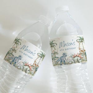 Dinosaur Water Bottle Label Template Blue Dinosaur Birthday Party Decor Editable Dinosaur Drink Label Printable Water Label Download, 0031