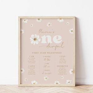 Daisy Meilenstein Zeichen Retro Daisy Geburtstag Jahr Zeichen Onederful Erster Geburtstag Poster Moderne Boho Blume Geburtstag druckbare Vorlage, 0019