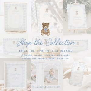 Bear Invitation Beary First Birthday Invite 1st Birthday Party Vintage Gingham Printable Template Digital Download, 0135 image 7