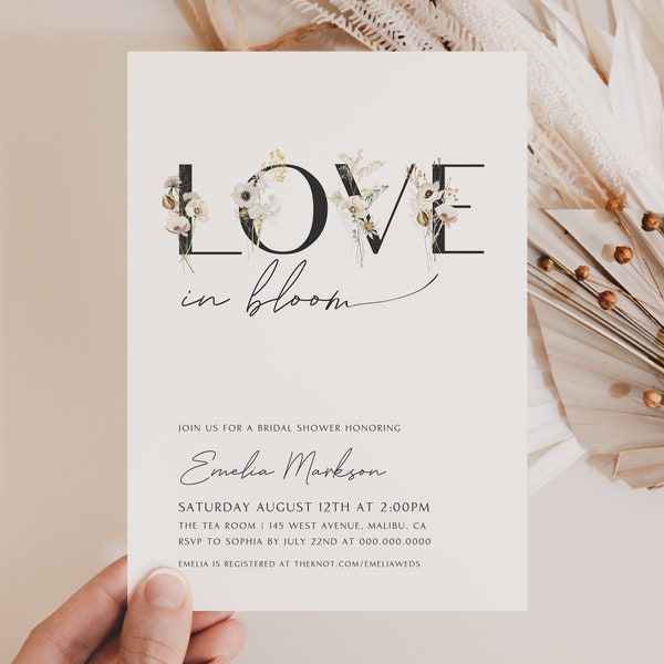 Love in Bloom Bridal Shower Invitation, Bloom Bridal Invite, Editable Template, Boho Wedding Shower Printable Invite, Love is in Bloom, 0008