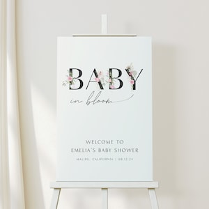 Baby in Bloom Minimalist Welcome Sign Baby Shower Sign In Bloom Welcome Sign Baby in Bloom Pink Floral Welcome Poster Corjl Edit, 0008