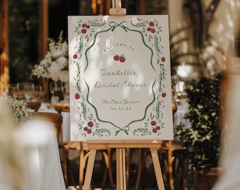 Tomato Welcome Sign Template Hand Drawn Tomato Wedding Sign Green Floral Bridal Shower Editable Digital Download Tomato Girl Summer, 0111
