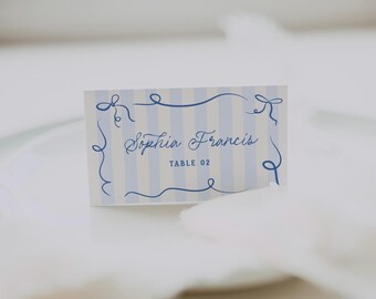 Modèle de marque-place Coastal Blue Label La Dolce Vita, tente alimentaire, carte d'escorte, modifiable, dessiné à la main, nourriture imprimable, 0106