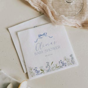 Baby Shower Napkin Template Blue Baby in Bloom Napkins Floral Paper Cocktail Napkins Template for Zazzle Bridal Shower Napkin Template, 0084