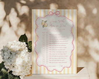 Guess Who Mom or Dad Game Lemon Baby Shower Games Personalized Activity Template Download, 0136