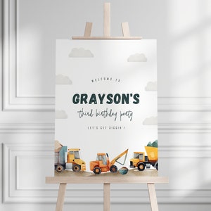 Construction Birthday Party Welcome Sign, Diggin&#39; It Sign, Construction Trucks Sign, Construction Party Sign Template, Dump Everything, 0005