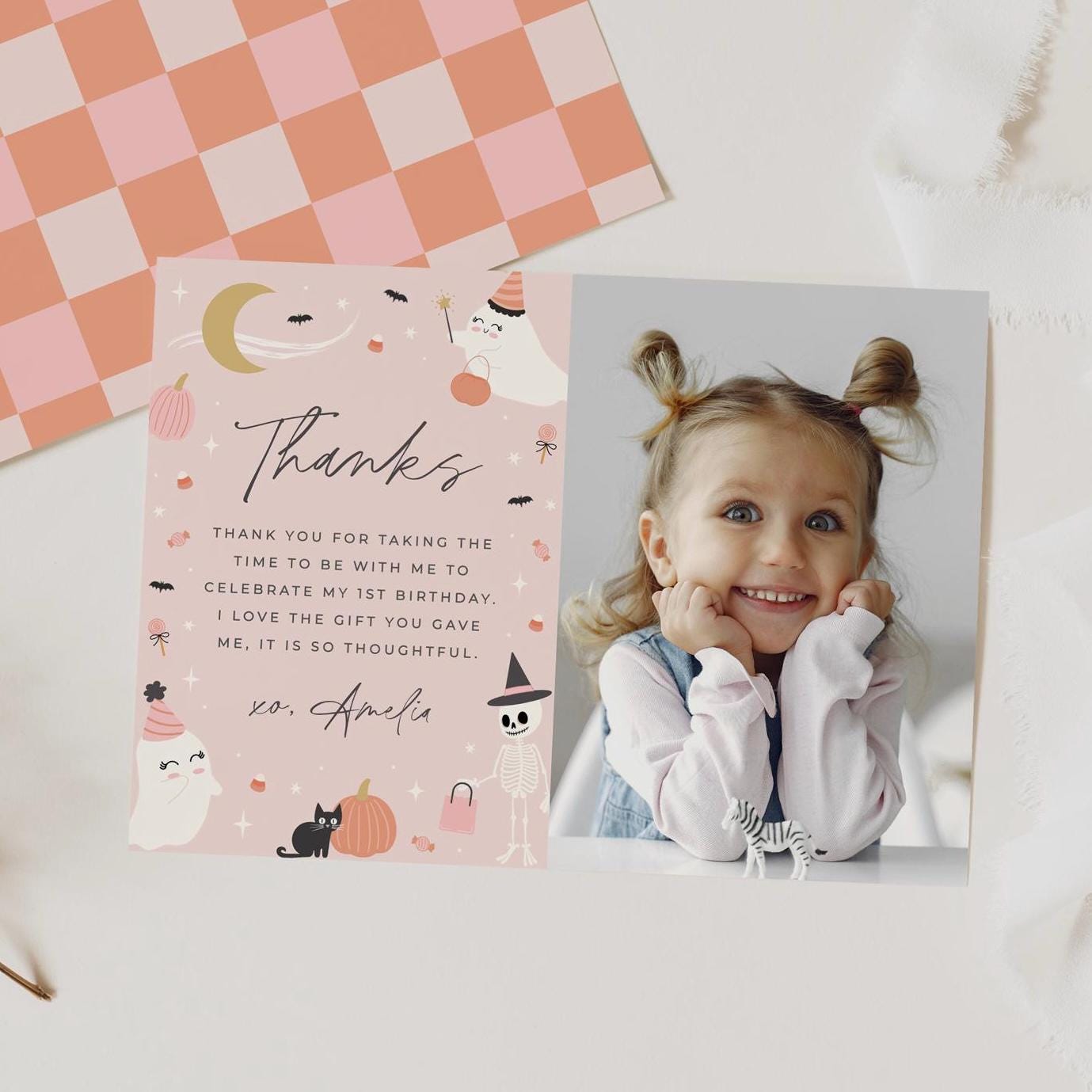 Halloween Birthday Thank You Card Template Spooky One Birthday Photo ...