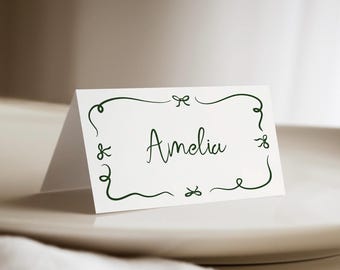Bow Place Card Christmas Food Label Template Hand Drawn Editable Whimsical Holiday Party Name Tag Printable Place Cards Download, 0070