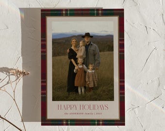 Plaid Christmas Photo Card Tartan Holiday Picture Card Editable Template Preppy Printable Digital Download, 0072